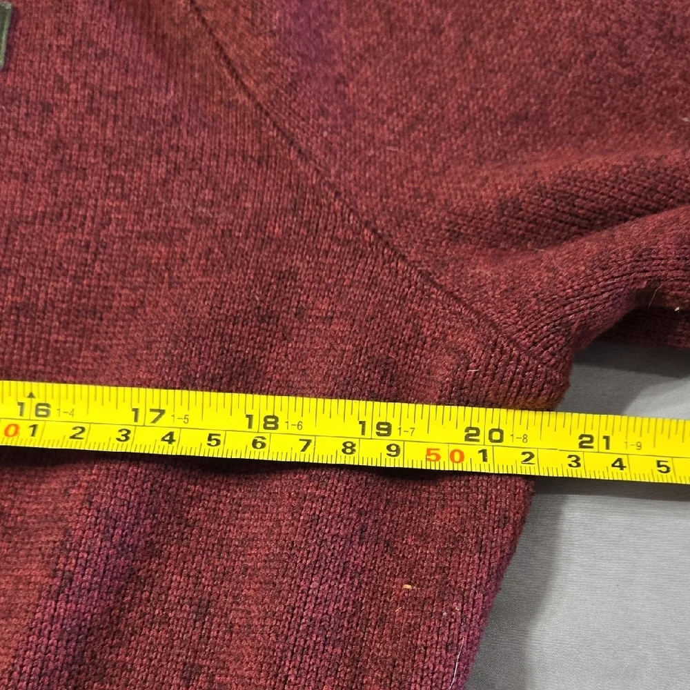 L.L. Bean Sz Medium Womens Burgundy and Tan 1/2 Button Pullover Hoodie - Picture 5 of 6